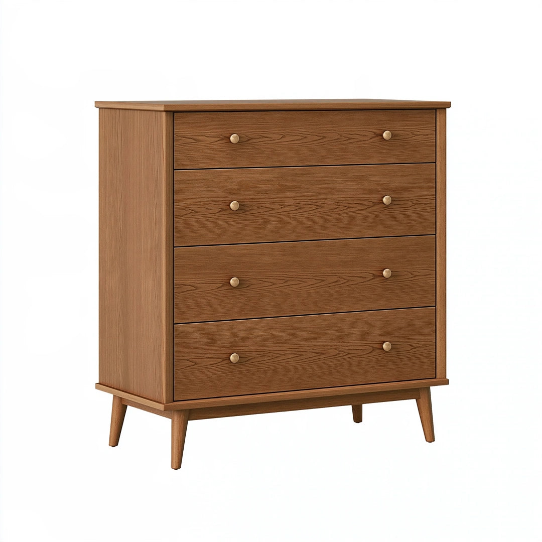 Commode 90 x 45 x 110 cm en bois marron à 4 tiroirs style scandinave