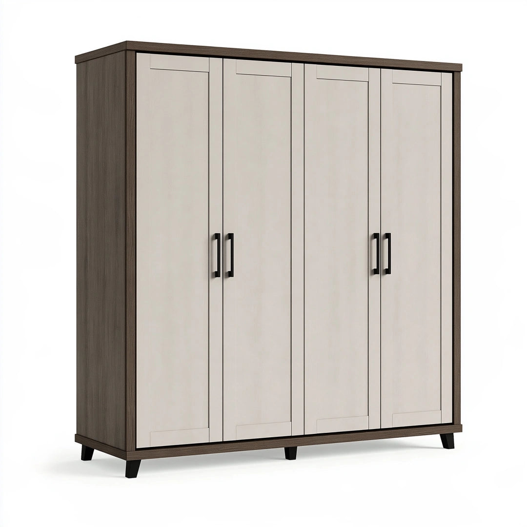 Armoire 180 x 50 x 200 cm en panneaux de bois beige et brun à 4 portes style contemporain