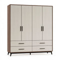 Armoire 180 x 52 x 200 cm en panneaux de bois beige et brun - 4 portes 4 tiroirs style moderne