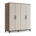 Armoire 180 x 60 x 200 cm en panneaux aspect bois blanc cassé et marron à 4 portes style contemporain