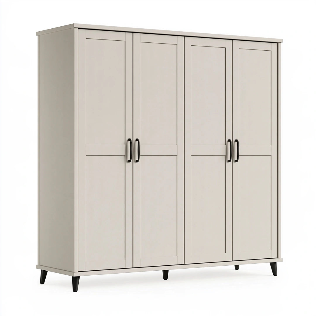 Armoire de rangement 160 x 50 x 190 cm en panneaux de bois beige - 4 portes style contemporain