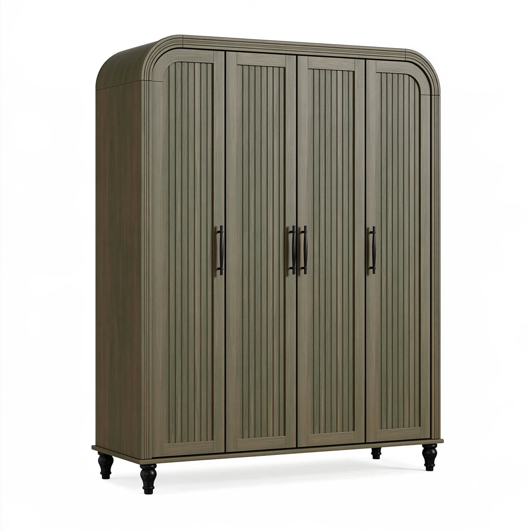 Armoire 200 x 60 x 220 cm en panneaux de bois gris olive à 4 portes style contemporain