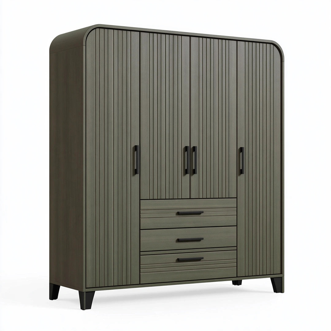 Armoire de rangement 160 x 50 x 190 cm en bois gris foncé à portes rainurées style contemporain
