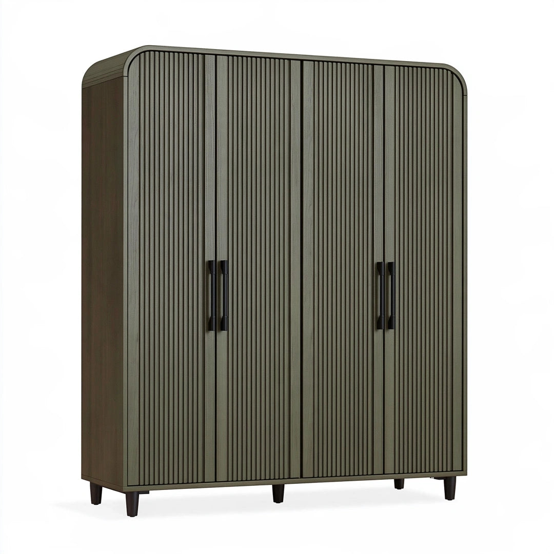 Armoire 120 x 55 x 180 cm en bois vert olive à quatre portes style contemporain