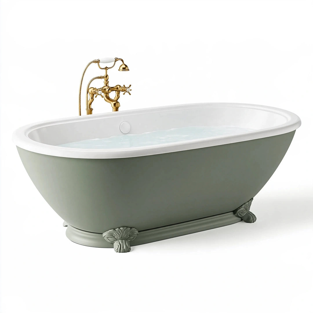 Baignoire îlot 170 x 75 cm en acrylique vert sauge et blanc style classique