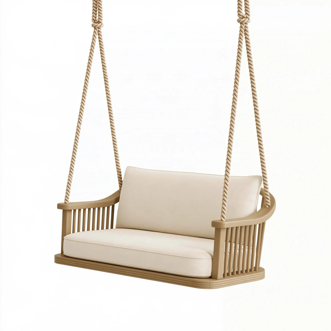 Balancelle suspendue 120 x 60 x 55 cm en bois beige 2 places style naturel