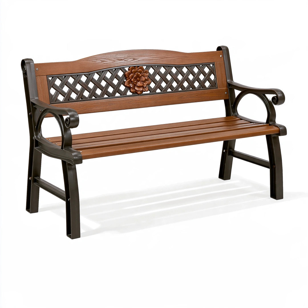 Banc de jardin 122 x 60 x 86 cm métal et lattes brun style classique