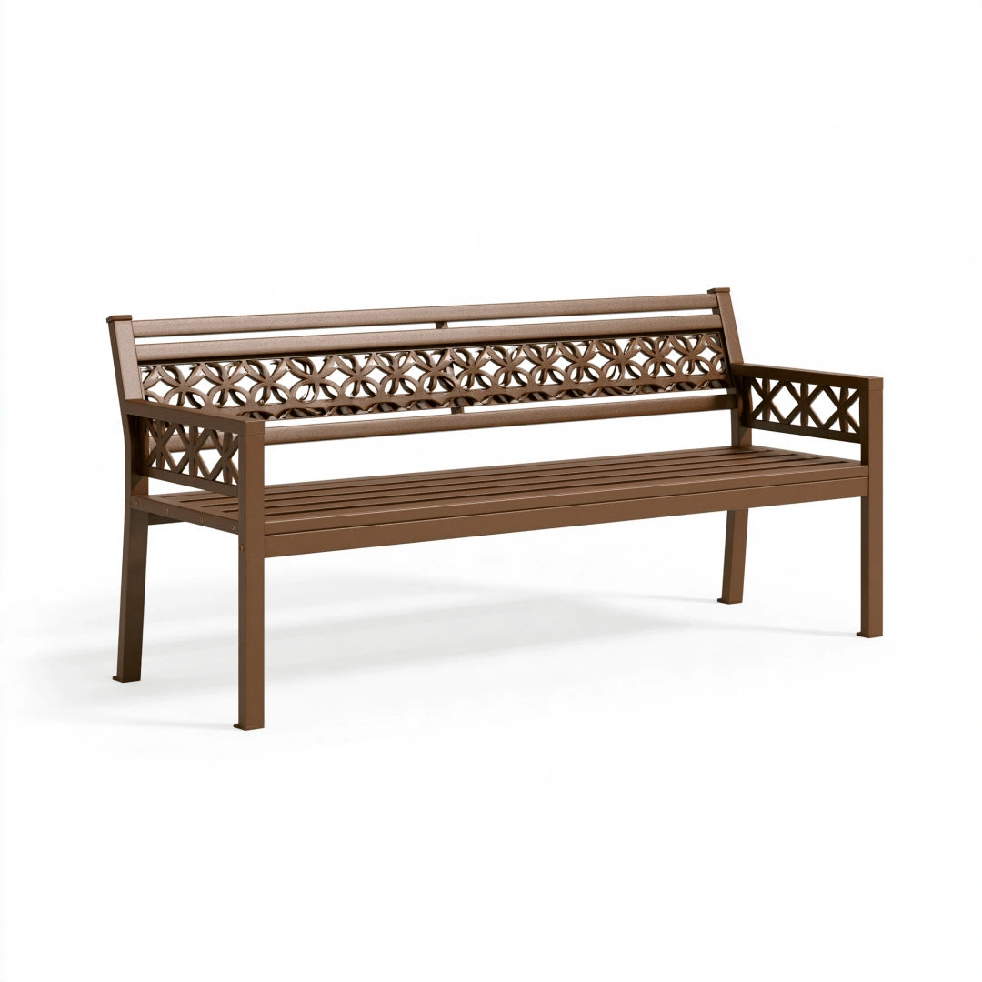 Banc de jardin 120 x 60 x 85 cm en métal marron à dossier ajouré décoratif