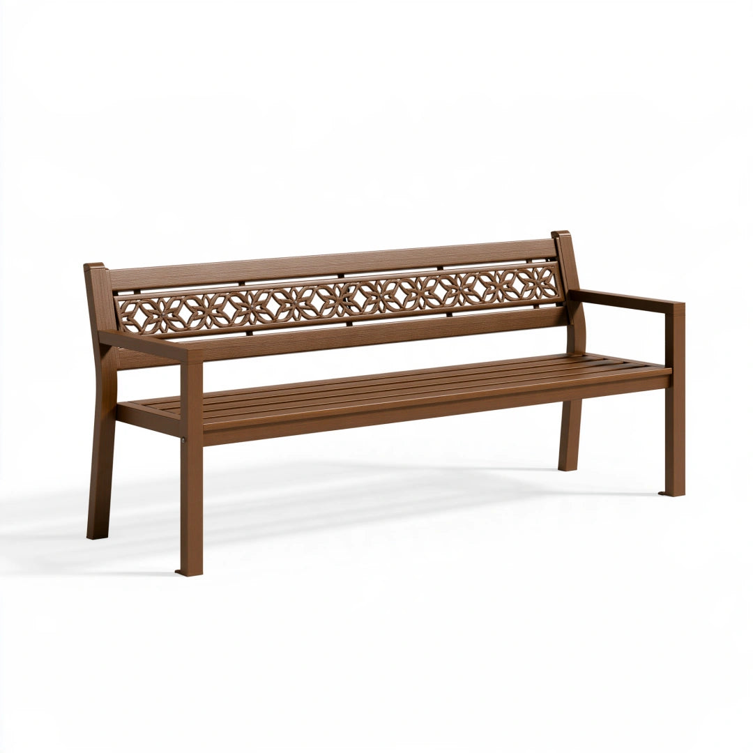 Banc de jardin 122 x 59 x 85 cm en acier marron - assise extérieure décorative